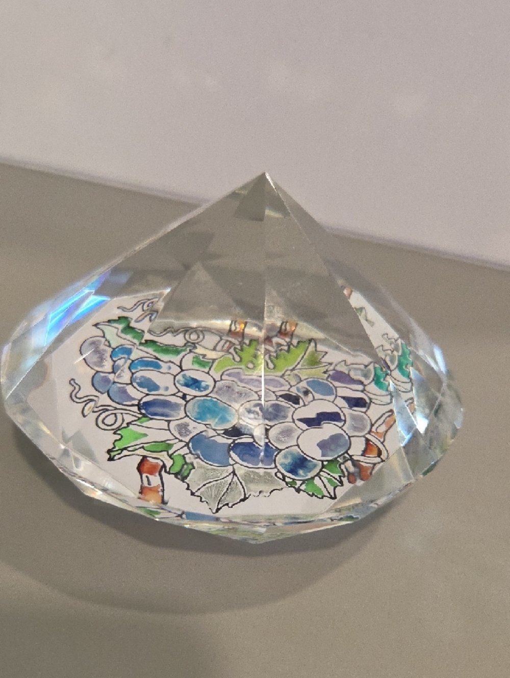 Faceted Glass Paperweight with Blue Grape Illustration - Picture 3 of 7